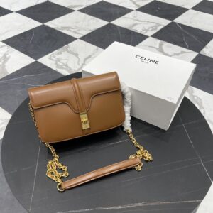 셀린느 (블랙프라임) 셀린느 16 샤틴 피니시 소가죽 체인백 크로스백 소가죽 브라운 194023