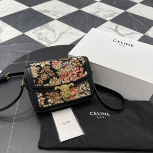 셀린느 (블랙프라임) 트리옴프 플라워 자수 미니백 Mini 레더 플라워 자수 블랙 188882