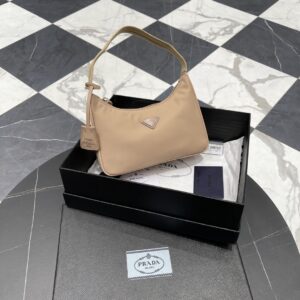 프라다 (블랙프라임) 호보 미니 호보백 Mini 나일론, 가죽 베이지 NE515