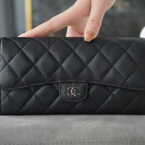 샤넬 (팬더) 클래식 롱 지갑 블랙 실버