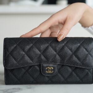 샤넬 (팬더) 클래식 롱 지갑 블랙 소가죽