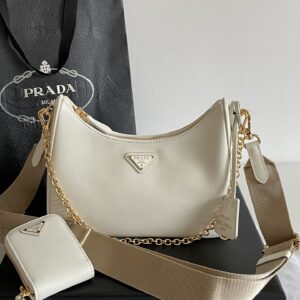 프라다 (블랙프라임) 호보백 아이보리 삼각 로고 소가죽 1BH204
