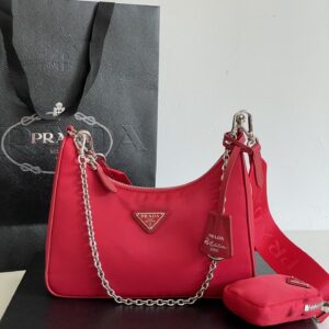 프라다 (블랙프라임) 호보 백 레더 체인 스트랩 레드 BH204