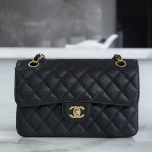 샤넬 (팬더) 클래식 플랩 블랙 소가죽 금속 체인 미니백