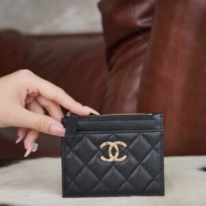 샤넬 (팬더) 24s 대로고 지퍼형 카드 지갑 블랙 골드