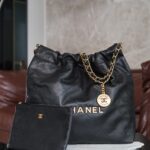 샤넬 (팬더) 24b 리지纹 22 손가방 소형 블랙 골드