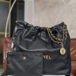 샤넬 (팬더) 24b 신상 리치纹 22 핸드백 중형 블랙 골드