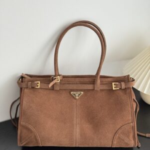 프라다 (블랙프라임) 소프트 럭스 미디움 스웨이드 백 토트백 스웨이드 브라운 BA433