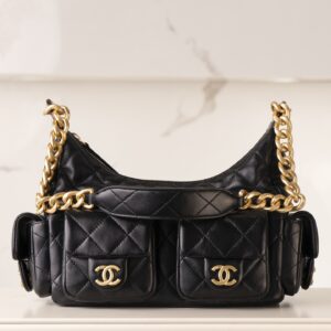 샤넬 (팬더) 25cm 소형 힙합 호보 백 블랙 골드