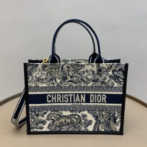 디올 (OC) 북 토트 토트백 미디움 캔버스 타이거 자수 블루 1324