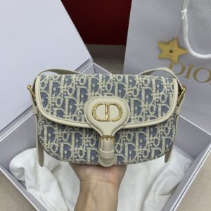 디올 (OC) 바비 이스트-웨스트 핑크 소가죽 블루 체크 백 소가죽 체크 핑크, 블루, 아이보리