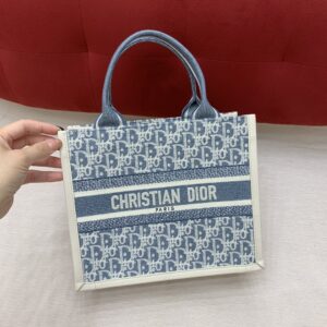 디올 (OC) 북 토트 토트백 미디움 캔버스 로고 패턴 하늘색 1325