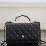 샤넬 (팬더) 25P 블랙 에나멜 핸들 백 캐비어 가죽 실버