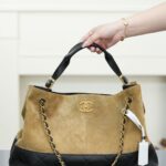 샤넬 (팬더) 25A 고급 수공예 가죽 쇼핑백 대형 베이지 블랙 베이지, 블랙