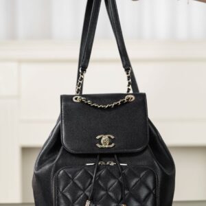 샤넬 (팬더) 25B 어피니티 듀마 대형 블랙 골드 소가죽 백팩