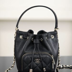 샤넬 (팬더) 25B 미니 체인 드로우스트링 버킷 블랙