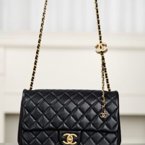 샤넬 (팬더) 25B 더블 C 체인 블랙 골드 대형 양가죽