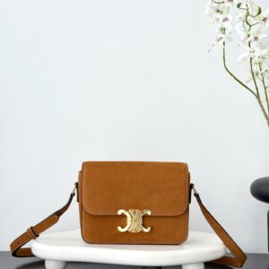 셀린느 (블랙프라임) 트리옴프 미디움 스웨이드 백 크로스백 스웨이드 트리옴프 로고 브라운 188423