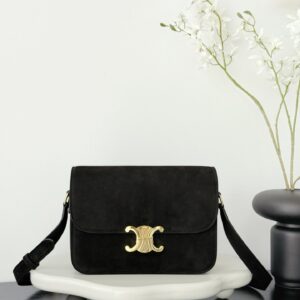 셀린느 (블랙프라임) 트리옴프 미디움 스웨이드 백 크로스백 미디움 스웨이드 트리옴프 로고 블랙 188423