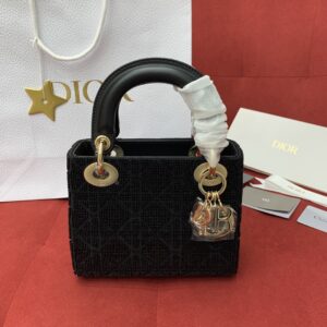 디올 (OC) 레이디 디올 미니 토트백 Mini 가죽 자수 블랙 0505