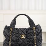 샤넬 (팬더) 25K 리본 핸드백 중형 블랙 데님