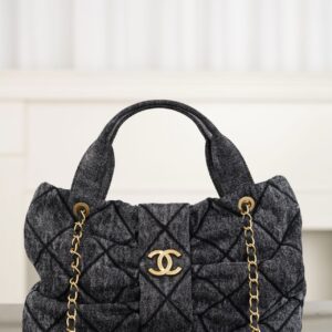 샤넬 (팬더) 25K 리본 핸드백 중형 블랙 데님