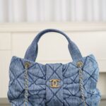 샤넬 (팬더) 25K 리본 핸드백 중형 하늘색