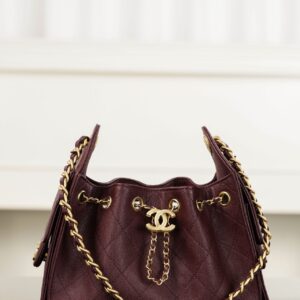 샤넬 (팬더) 25백 미니 캐비어 가죽 와인