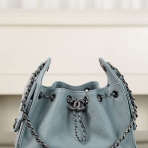 샤넬 (팬더) 25백 미니 캐비어 가죽 하늘색 빈티지 실버