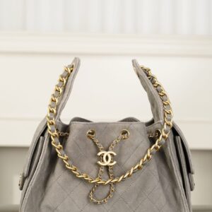 샤넬 (팬더) 25K 미니 그레이 스웨이드 호보 추리닝 물통백