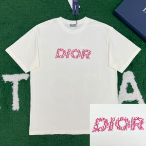 디올 [ 잔디집 ] 이탈릭 반팔 티셔츠 코랄 캐주얼 핏 화이트