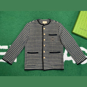 구찌 [잔디집] 24SS 인터로킹 G 재킷 울 깅엄 체크 블랙
