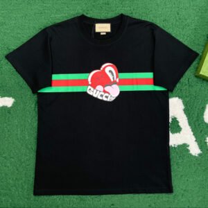 구찌 [잔디집] 24FW 반팔 티셔츠 코튼 저지 웹 하트 프린트 디테일 블랙
