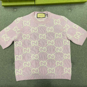 구찌 [TJ공장] GG 자카드 핑크 울 반팔 니트