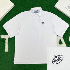 프라다 [ 잔디집 ] 모노그램 자수 폴로 반팔 티셔츠 화이트