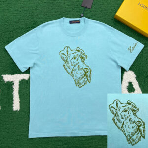 루이비통 [ 잔디집 ] 폭스테리어 그래픽 쇼트 슬리브 크루넥 니트 반팔 티셔츠