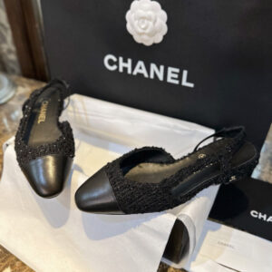 샤넬 블랙 트위드 슬링백 플랫 슈즈 “34SIZE – 41SIZE”