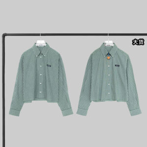 미우미우 【YD공장】 크롭 셔츠 로고 패치 버튼 체크