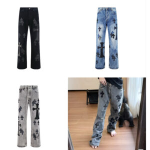 크롬하츠 【잔디집2】 빅크로스 패치 데님 진（세븐）