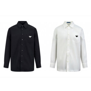 프라다 【잔디집2】 트라이앵글 로고 포켓 포플린 셔츠（세븐）