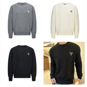 프라다 【잔디집2】 로고 울 캐시미어 크루넥 스웨터（세븐）