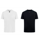 프라다 【잔디집2】 트라이앵글 로고 코튼 반팔 티셔츠 （세븐）