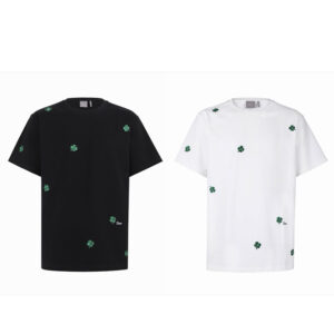 디올 【잔디집2】 （세븐） 클로버 자수 코튼 반팔 티셔츠