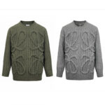 로에베 【잔디집2】 아나그램 모티프 울 케이블 니트 스웨터（세븐）