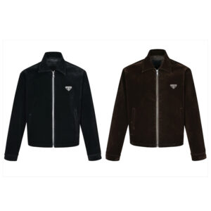 프라다 【잔디집2】 트라이앵글 로고 블루종 벨벳 재킷（세븐）