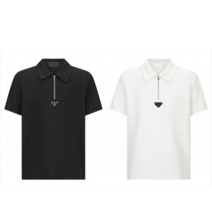 프라다 【잔디집2】 트라이앵글 로고 하프집업 폴로 셔츠（세븐）