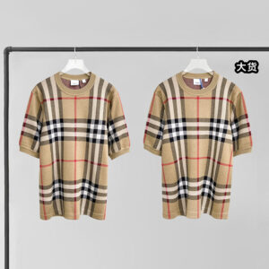 버버리 [YD공장] 아카이브 체크 울 자카드 반팔 티셔츠 베이지