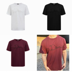 디올 【잔디집2】 （세븐） 리본 로고 코튼 반팔 티셔츠