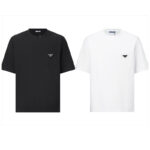 프라다 【잔디집2】 트라이앵글 로고 코튼 반팔 티셔츠（세븐）