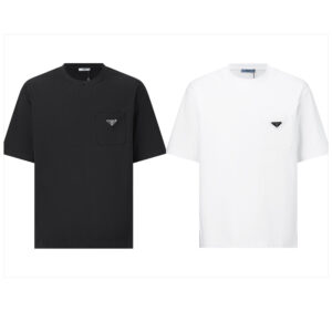 프라다 【잔디집2】 트라이앵글 로고 코튼 반팔 티셔츠（세븐）